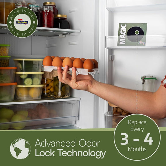 Odor Magic - Activated Charcoal Fridge Deodorizer - Better than Baking Soda - Peel & Stick Kitchen Deodorizer & Air Freshener for Trash Cans, Fridge, Compost, Drawers - Made in USA (1 Pack)