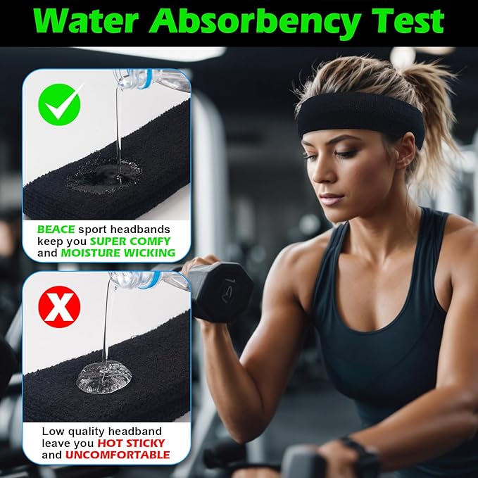 ONUPGO Sweatband Headbands for Men & Women -12PCS Sports Headbands Moisture Wicking Athletic Cotton Terry Cloth Headband for Tennis,Basketball,Football,Gym,Working Out