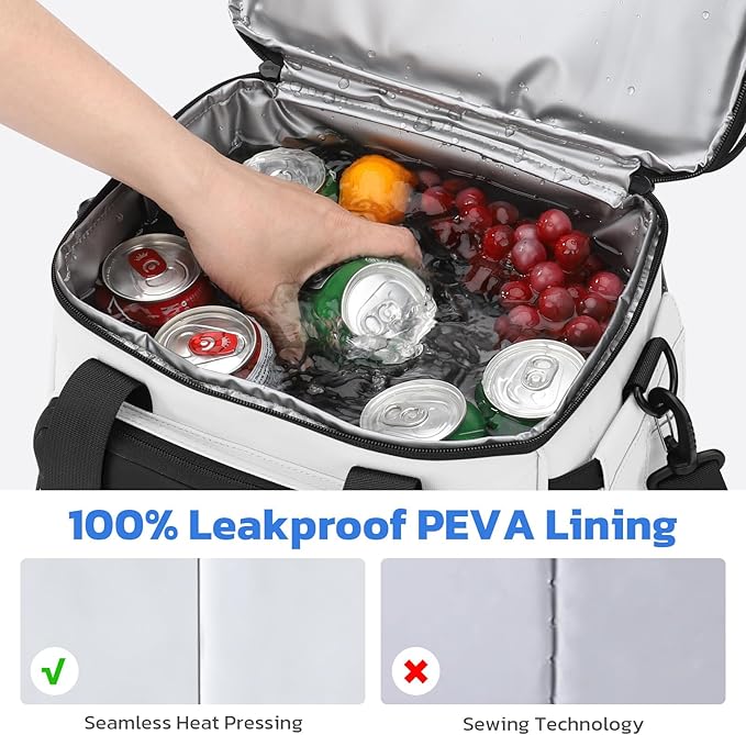 Maelstrom Lunch Box, 20L Insulated Lunch Bag for Men Women, Expandable Double Deck Leakproof Cooler Bag with 6 Pockets, Reusable Lunch Tote Bag for Work, Picnic, Travel, White