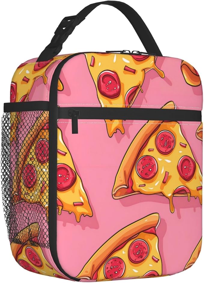 Insulated Lunch Box for Women Men, Pizza Theme Lunch Box Reusable Portable Lunch Bag Cooler Tote Waterproof Lunch Container for Office Picnic Work Travel