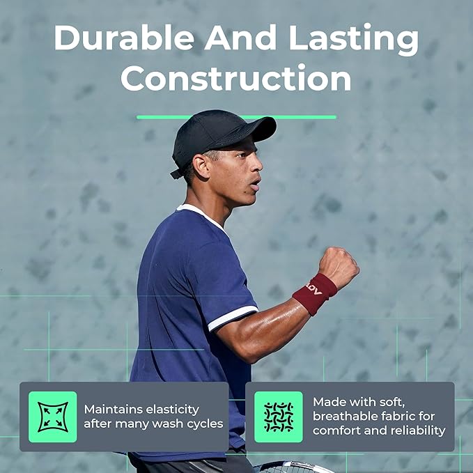 ADV Tennis Wristbands with New Age Polyester Cotton Blend - Ultra Absorbent Wrist Sweatbands - Doublewide & Slim Wrist Bands for Sweat - 4 Pack or 2 Pack