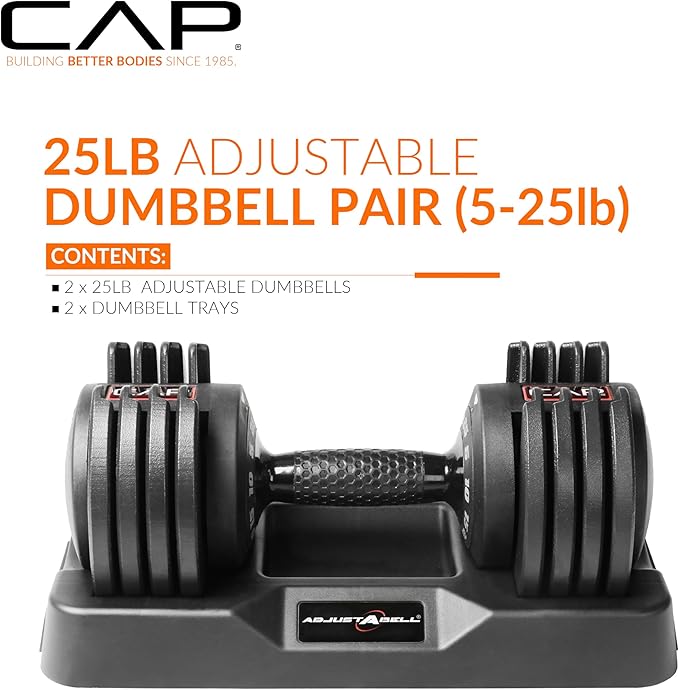 CAP Barbell ADJUSTABELL Adjustable Round Dumbbell Weights - Singles & Pairs | 12.5 lb, 25 lb & 55 lb | Multiple Handle Options