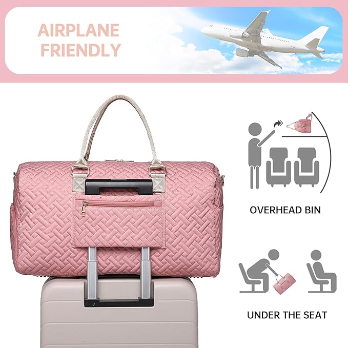 Duffle Bag for Travel, Weekender Bag with Shoe Compartment, Carry On Overnight Bag for Women with Toiletry Bag, Gym Bag with Wet Pocket, Hospital Bags for Labor and Delivery Beige