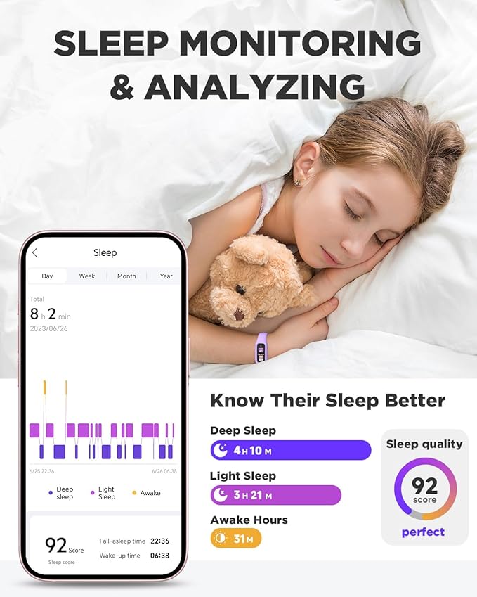 BIGGERFIVE Vigor 2 L Kids Fitness Tracker Watch for Boys Girls Ages 5-15, Activity Tracker, Heart Rate Sleep Monitor, IP68 Waterproof, Pedometer, Calorie Step Counter Watch, Lilac