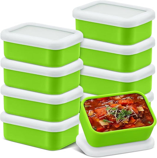 Nuogo 8 Pcs 1 Cup Silicone Freezer Containers with Lid Soup Freezer Molds Silicone Soup Containers Rectangle Trays Reusable Food Preserving Tray Ice Trays for Soups Sauces Stews(Green)