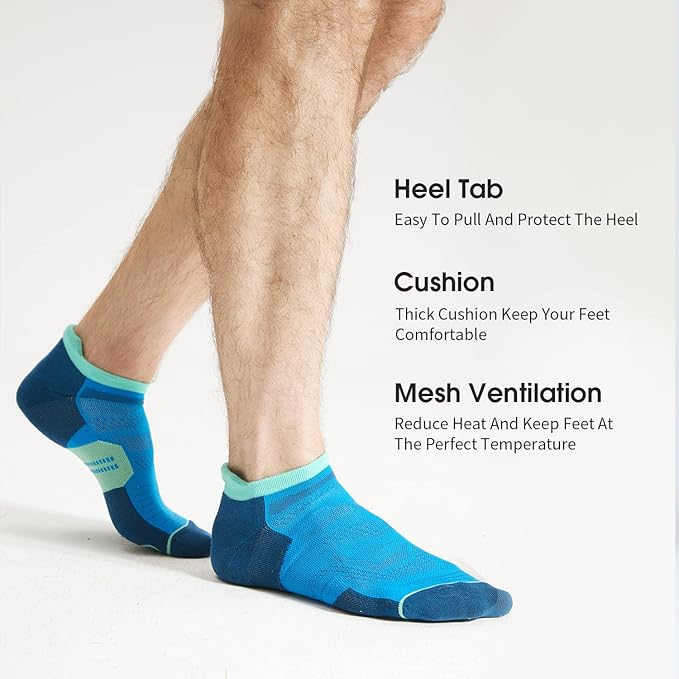 CS CELERSPORT 6 Pack Men's Running Ankle Socks with Cushion, Low Cut Athletic Tab Socks