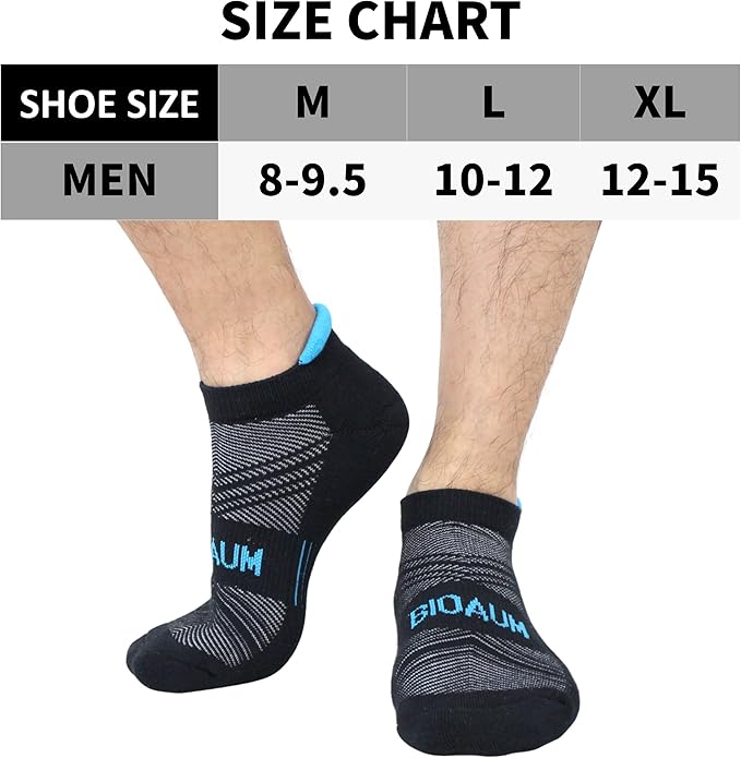 BIOAUM Cushioned Men's Ankle Socks, 6 Pairs Cotton Athletic Sport Breathable Low Cut Socks for Running Size 8-9.5/10-13/12-14