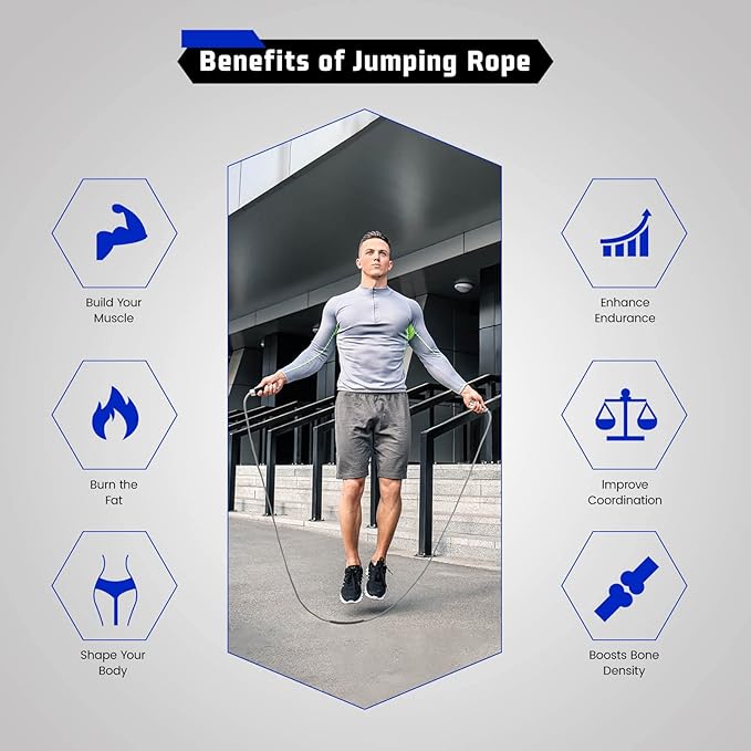 Weighted Rope - 1LB Heavy Jump Rope for Men Women Fitness Workouts, Non-Slip Aluminum Handles, Premium Skipping Rope for Exercise, Adjustable Length 9MM Solid PVC/Cotton Rope