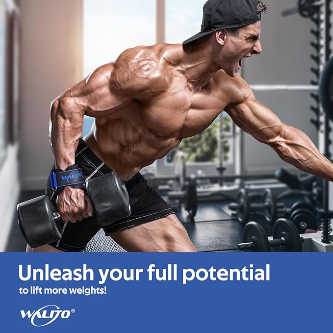 WALITO Weight Lifting Wrist Strap, Double Leather Weightlifting Wrist Straps for Gym Strength Training, Neoprene Padded Wrist Wraps - for Men & Women (Pair)