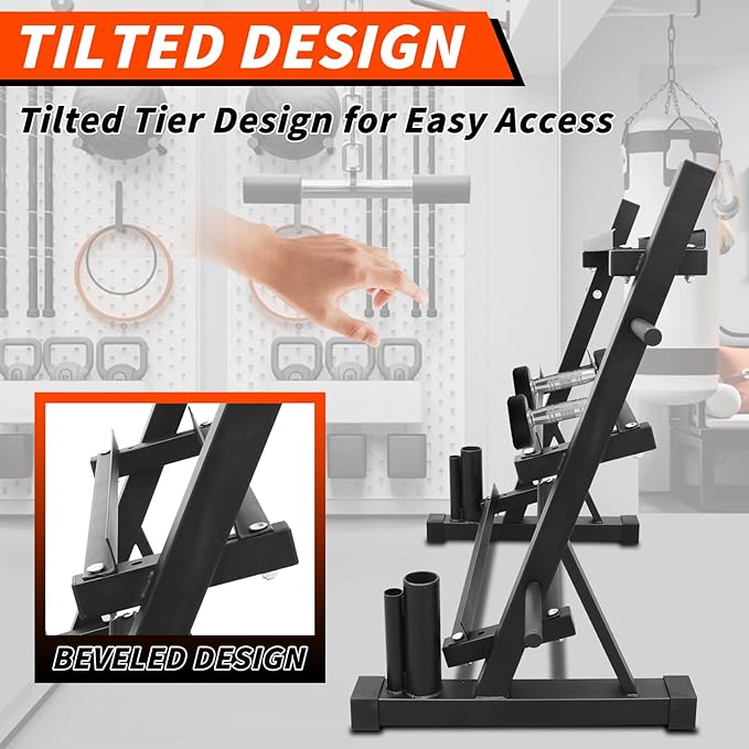 PENSUN 1200LBS Dumbbell Rack – 3 Tier Adjustable Weight Storage Stand with Side Barbell Plate Holder – Multi Purpose Home Gym Organizer for Dumbbells, Kettlebells, Barbell – Heavy Duty Alloy Steel