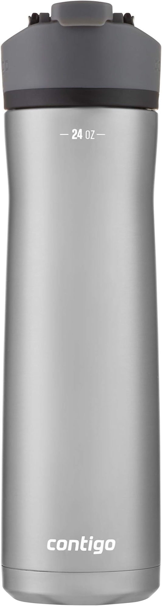 Contigo Cortland Chill 2.0 Vacuum-Insulated Stainless Steel Water Bottle, Spill-Proof Sip Technology, Interchangeable Lid, 24oz, Steel/Licorice, Perfect for Fitness Travel Everyday Use