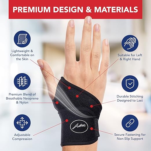 Doctor Developed Wrist Brace, Wrist Wraps for Carpal Tunnel Arthritis, Tendonitis, Hand Support, Ideal for Fitness, Weightlifting - Handbook Included (Wrist Brace 1 Pack)
