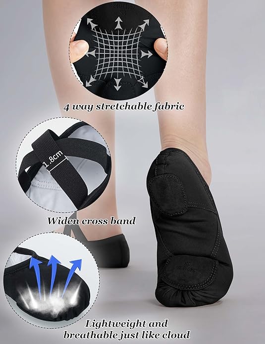 Cloud Soft 4 Way Stretch Canvas Ballet Shoes Split Sole Dance Slippers for Toddler Girls, Little Big Kids Training