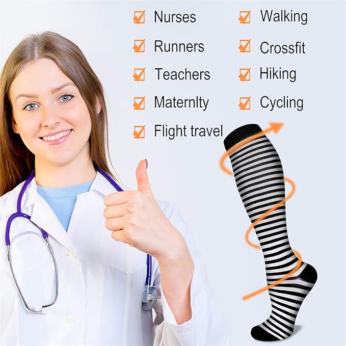 Compression Socks for Women & Men 15-20 mmHg, Best for Medical, Nursing, Running, Athletic, Varicose Veins, Travel