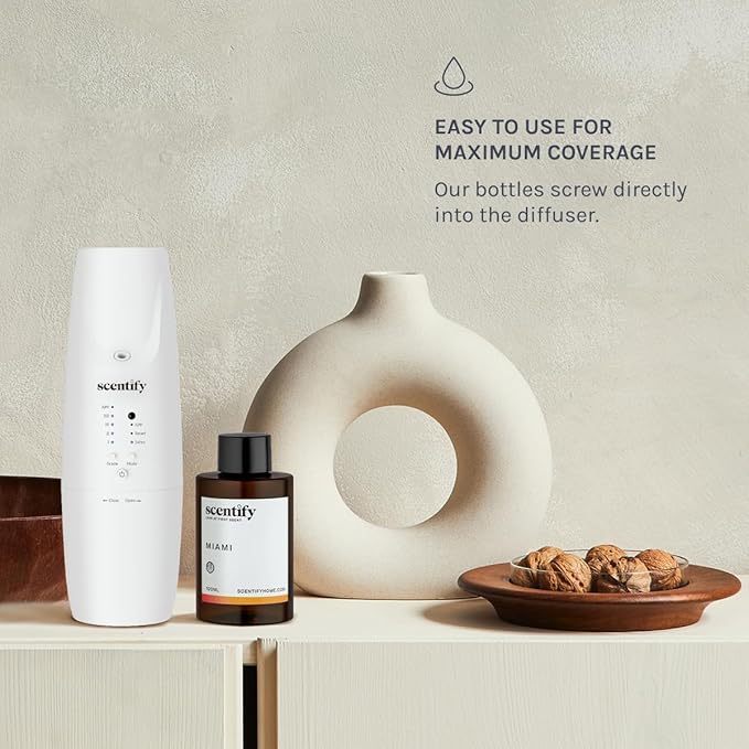 Scentify Miami Aroma Oil Refill Scent for Oil Diffusers - Creamy, Cashmere, Sandalwood, Musk Scents - Luxurious Relaxing Aromatherapy Diffuser Fragrance 100ml, 3.38 oz