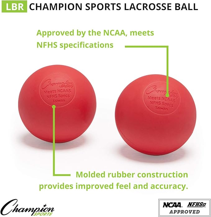 Champion Sports Lacrosse Balls: Official Size Sporting Goods Equipment for Professional, College & Grade School Games, Practices & Recreation - NCAA, NFHS and SEI Certified