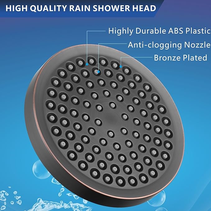 High Pressure Filtered Shower Head Set, 6’’ Rain Shower Filter for Hard Water, Universal Round Showerhead 20 Stage Filtration Removes Impurities for Rejuvenated Skin by Eolax, Oil-Rubbed Bronze