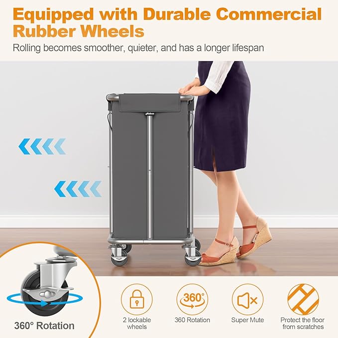 115L Laundry Basket with Wheels, 30 Gal. Rolling Laundry Hamper, Removable and Machine Washable Liner, Steel Frame, Tall Laundry Cart for Laundry Room, Bedroom, Bathroom, Dorm Storage -Gray
