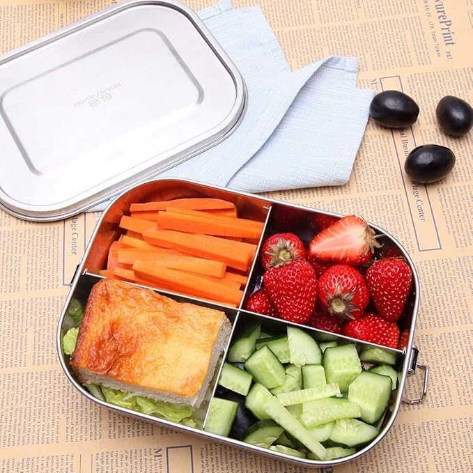 G.a HOMEFAVOR Stainless Steel Bento Lunch Box, Metal Lunch Container with 4-Compartment, 1400 ml, Ideal for Work & Travel, Meal Prep, Leak Proof, Dishwasher Safe