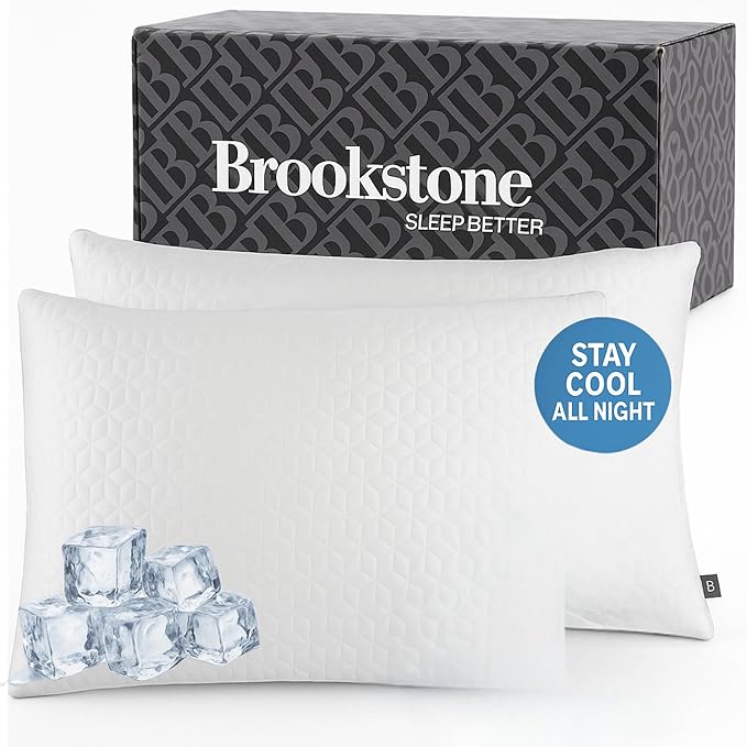 Brookstone Cool Sense Down Alternative Pillow 2 Pack - Cold Cooling Pillows for Hot Sleepers - CoolSense Pillows for Sleeping - Stay Cool and Comfortable All Night - White, King Size