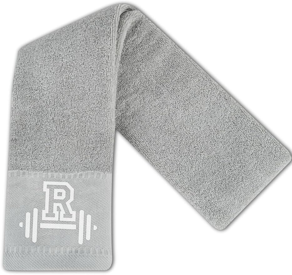 Gym Towel, Personalized Workout Gifts for Men, Women, Sports Lover, Exercise Fitness Gift for Gym Enthusiast on Birthday, Christmas, Soft and Absorbent Towel, Gray, Initial R
