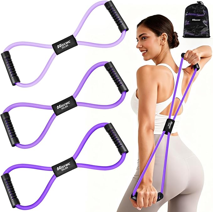 Figure 8 Resistance Band, Exercise Bands for Back, 8 Shaped Resistance Bands for Arms, Shoulder, Leg Stretching, Physical Therapy, Yoga, Pilates, Home Gym Workout Equipment for Women Men
