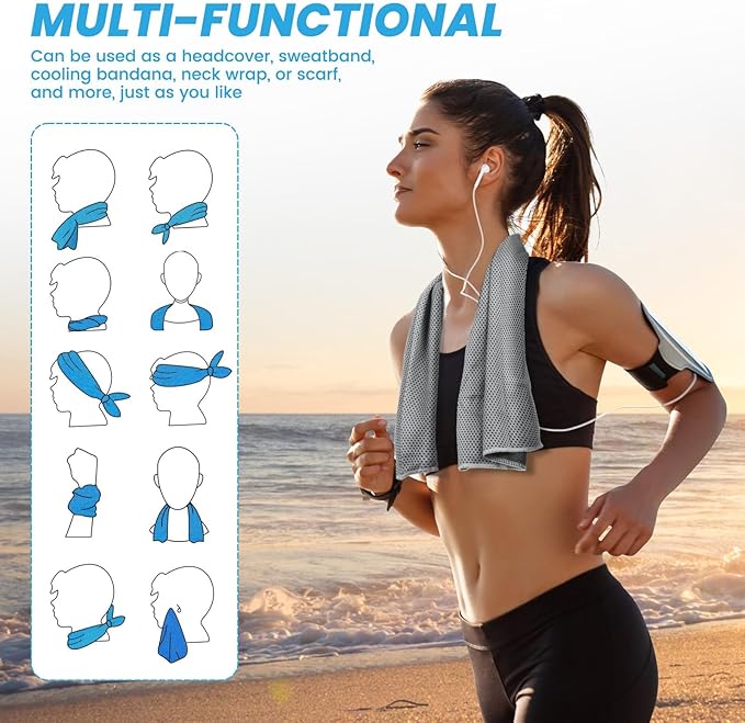 INNOLIFE 2 Pack Cooling Towels, Soft Breathable Ice Towel Chilly Towel for Sports, Gym, Fitness, Running, Hiking, Yoga - Black