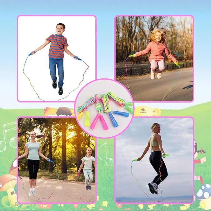 20 Pack Rainbow Jump Ropes,Kids Jump Rope with Plastic Handles,7.2 Ft Adjustable Skipping Rope for Kids,Vibrant Jumping Ropes for Outdoor Fun Exercise Fitness Activity Party Favors