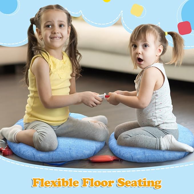 Fumete 8 Pcs 16 Inch Round Floor Cushions for Kids and Toddlers, Flexible Seating Classroom Furniture Floor Pillow for Home, Daycare, Preschool, Yoga and Meditation (Sky Blue)