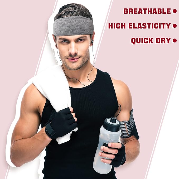 9 pcs Sweatbands for Men Workout Sport Headbands for Men Camo Headband Sweat Absorbing Headband Wide Sweatband for Head Basketball Football Cycling Running Yoga, 4.7 x 9.8 Inch