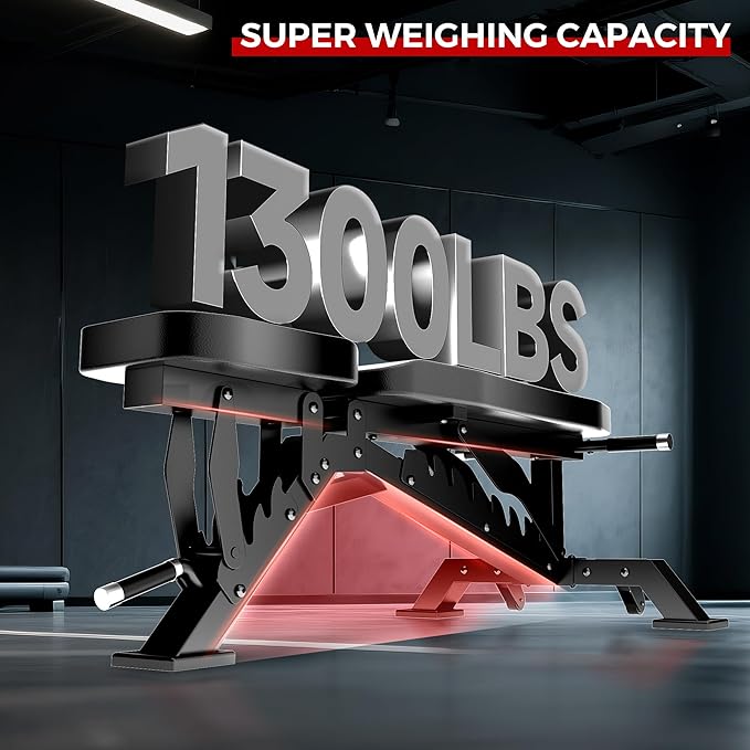 Weight Bench, Adjustable Workout Bench for Home Gym Full Body Workout, 1300LBS Weight Capacity Bench Press, Flat/Incline/Decline Bench with 33" Extra-Long Backrest & Wheels