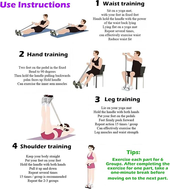 21 Fitness Resistance Bands-6 Tube Pedal Ankle Puller, 2025 Upgraded Multifunction Tension Rope, Home Gym Equipment for Full Body Strength for Abdomen/Waist/Arm/Leg Training and Stretching