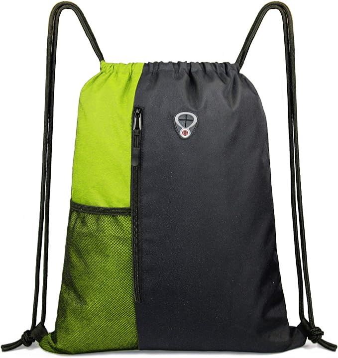 BeeGreen Lime Gym Bag Drawstring Backpack for Women Sports Backpack Workout Bag With 2 Water Bottle Mesh Pockets And Two Zipper Pockets