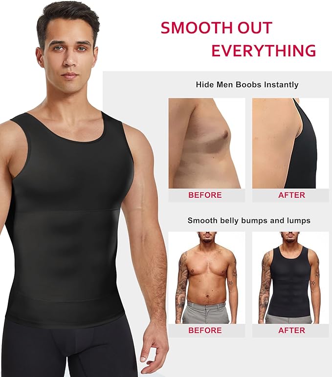 Gotoly Men Compression Shirt Shapewear Slimming Body Shaper Vest Undershirt Tummy Control Tank Top