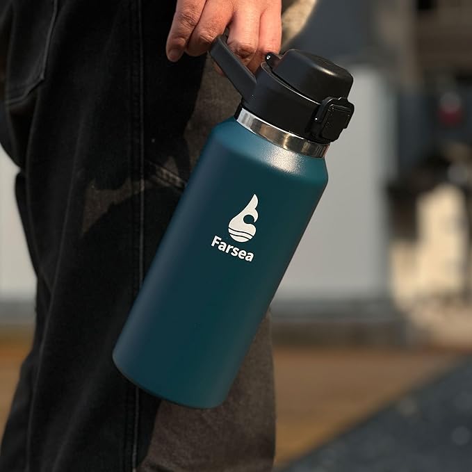 Farsea Insulated Water Bottle, Leak Proof Locking Lid with Soft Silicone Spout, Stainless Steel,Leak Proof, Double Walled Vacuum Insulated, BPA-Free, 24 Hr Cold, Wide Mouth, Sports & Travel Bottle