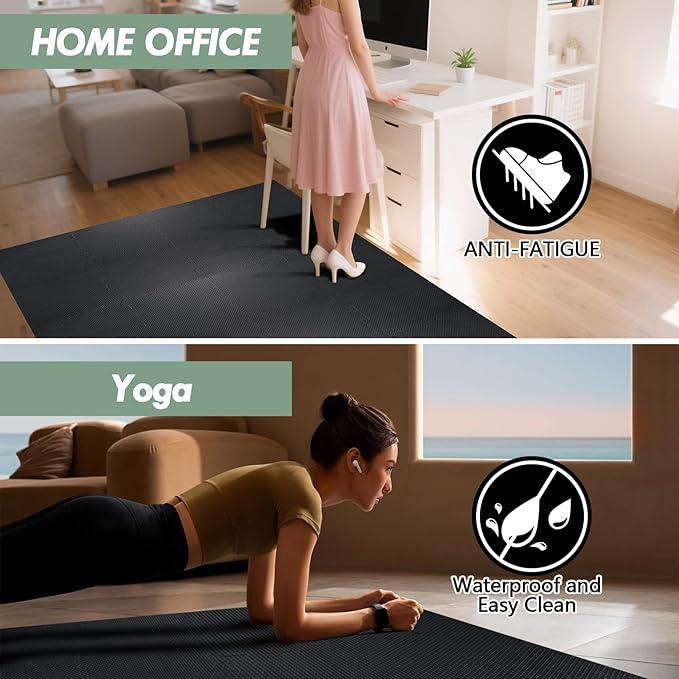 0.5in Thick Interlocking Exercise Mats,24 x 24in High-Density EVA Interlocking Foam Floor Tiles – Puzzle Gym Mat for Home Gym, Workout Equipment, Weightlifting, Kids Play Area