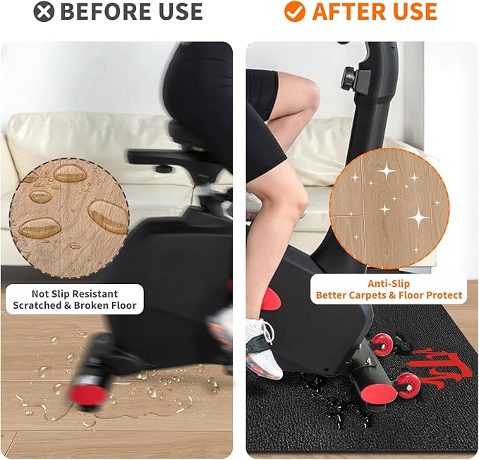 Treadmill Mat Compatible, Peloton Bike Mat for Hardwood Floors or Carpet, Exercise Equipment Upgrade Thickness 6mm Non Slip, with Non-Slip Sweat-Proof for Original Bike, Stationary Bike