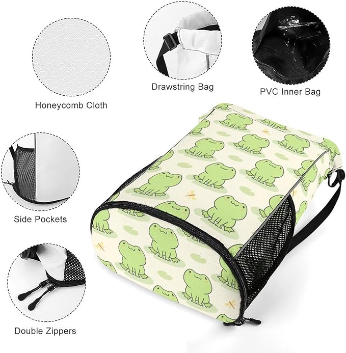 Frog Drawstring Backpack - Cute Cinch Sack, String Backpacks with Pocket for Kids Women Men Boys Girls for Gym Outdoor Sports Travel Athletic Drawstring Bag - Lightweight/Foldable