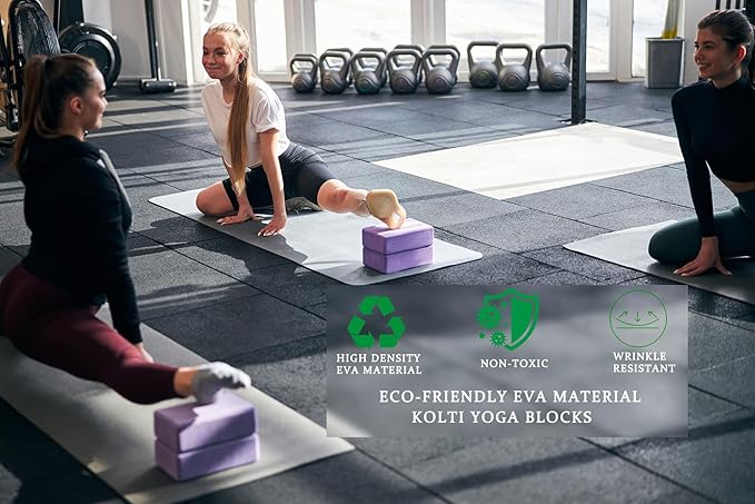 Yoga Blocks 2 Pack, Supportive Latex-Free Eva Foam Soft Non-Slip Blocks with Beveled Edges for Yoga, Pilates, Meditation - Yoga Accessories for Stability, Balance, Deepen Stretches
