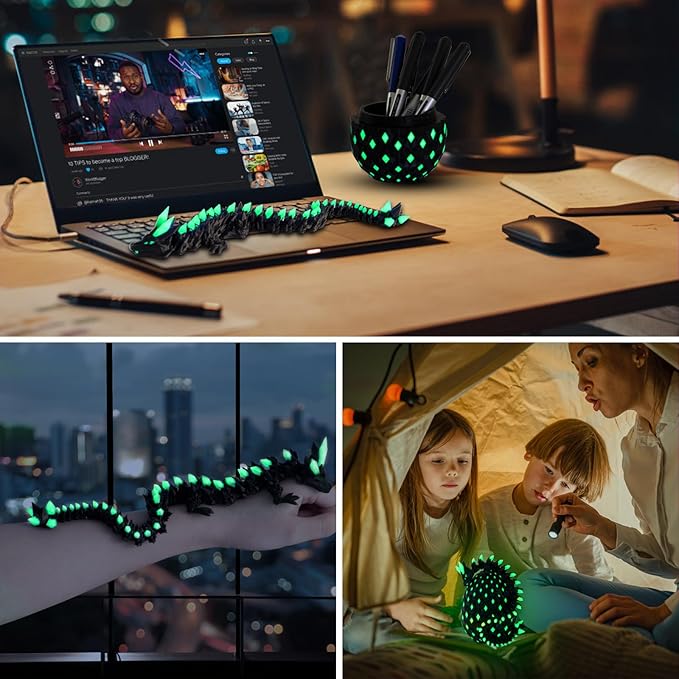 11.81" 3D Printed Mystery Dragon Egg - Glow-in-The-Dark Articulated Dragon, 3D Dragon Fidget Sensory Toy, Kids Dragon Toy for 4+, Birthday Gift & Home Decor for Boys & Girls