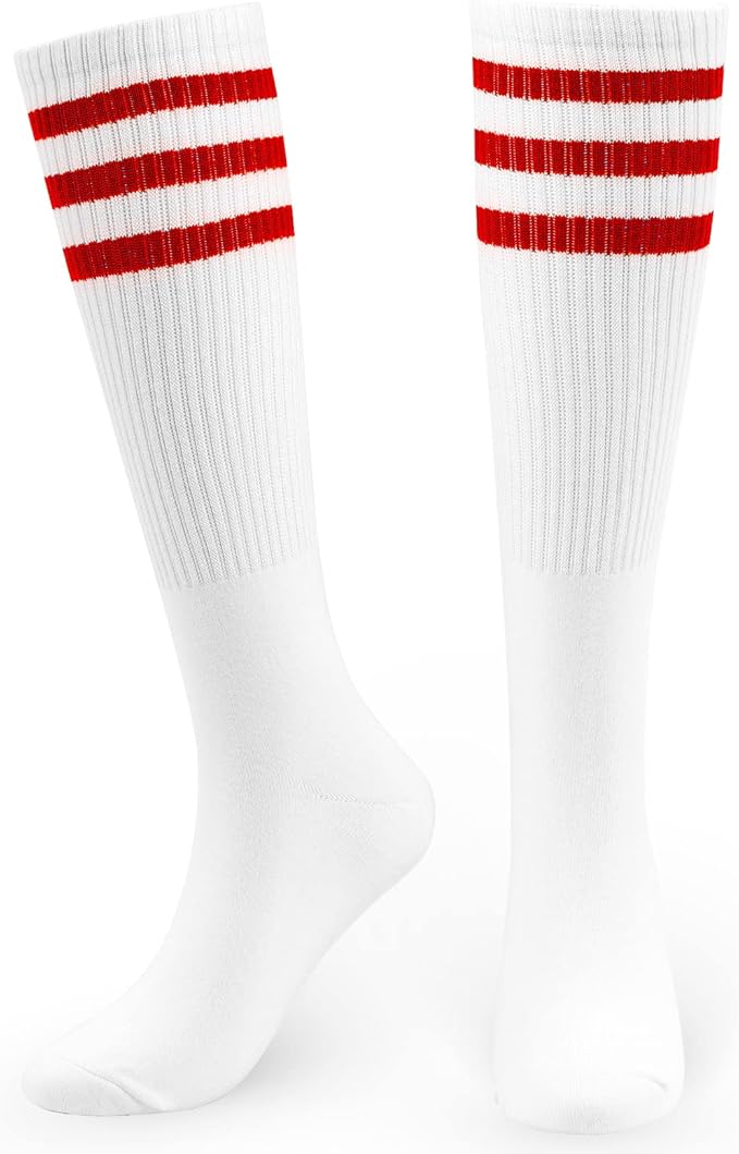 ONUPGO 5 Pieces Sweatbands Striped Socks Set Sports Headband Wristbands High Tube Socks 80s Accessories Costumes