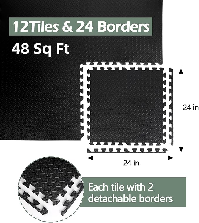 0.5in Thick Interlocking Exercise Mats,24 x 24in High-Density EVA Interlocking Foam Floor Tiles – Puzzle Gym Mat for Home Gym, Workout Equipment, Weightlifting, Kids Play Area