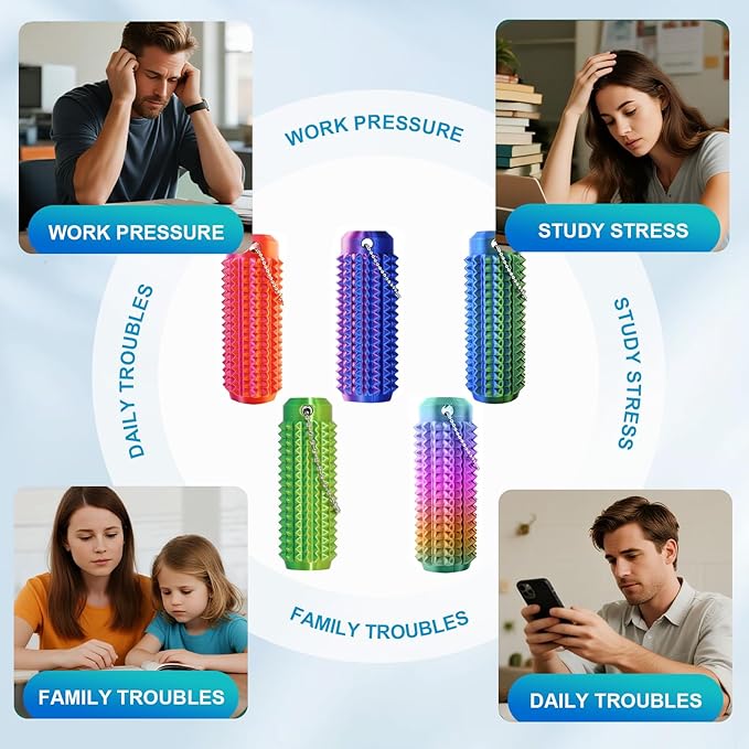 8PC Little Ouchies Fidget Toys Adults, Pain Stim Fidget Anxiety Relief Pain Stim Pocket Sensory Toys for Anxiety and Stress Reduction,Portable Travel Stress Relief Spiky Fidget Keychain (Style-2)