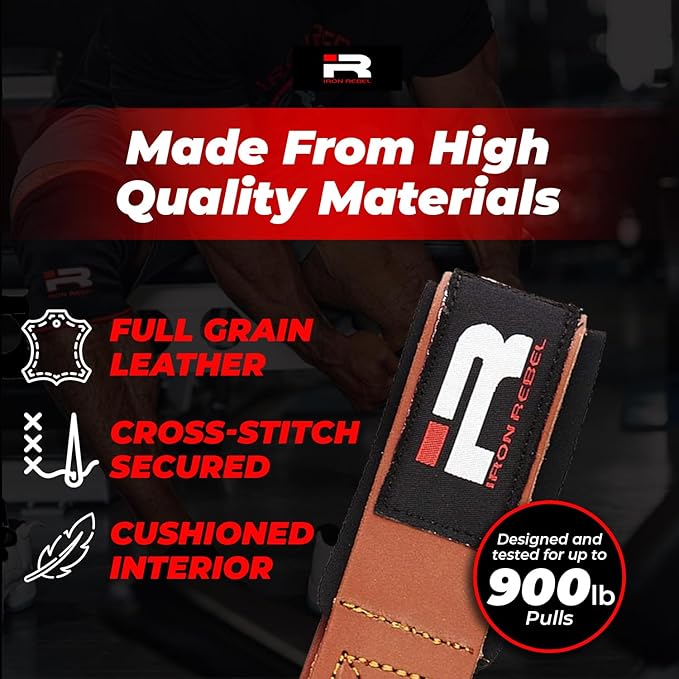 Iron Rebel Padded Leather Lifting Straps for Men & Women | Gym Weightlifting Straps | Comfortable Grips for Deadlifts, Training, Powerlifting, & Bodybuilding