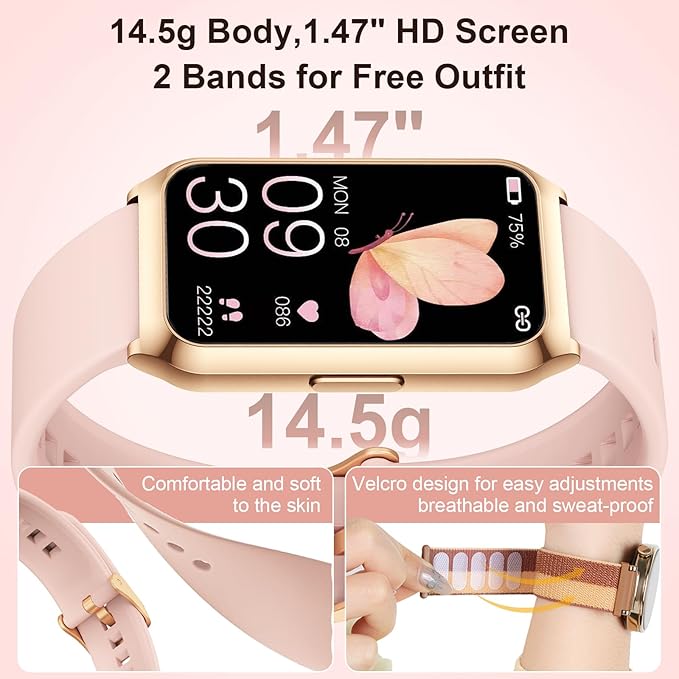 GADIXY Smart Watches for Women,7 Day+ Battery,Aluminium Case,with Heart Rate/Blood Oxygen/Sleep Tracker,IP68 Smart Watch for Android&iOS,Steps/Calorie/Distance,Pink