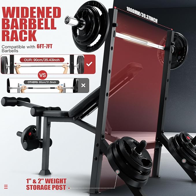 ANCHEER 900LBS Weight Bench Set with Squat Rack, Adjustable Bench Press Set with Leg Extension and Leg Curl, Flat Incline Decline Workout Bench for Home Gym Full Body Strength Training