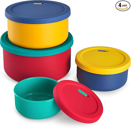 KSENDALO 4-Piece Silicone Food Storage Container Set with Lids (1300mL to 252mL) – Reusable, Leak-Proof for Meal Prep, Lunch, Travel & Camping-Purple