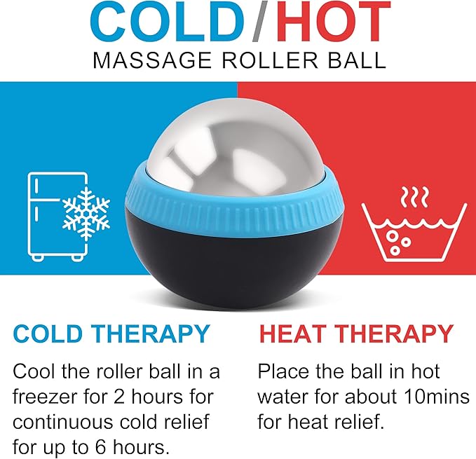 Cold Massage Roller Ball, Set of 2, Cryosphere Ice Therapy Ball for Body Muscle Relief, Roller Massager for Back, Neck, Deep Tissue, Foot Plantar Fasciitis, Myofascial Release