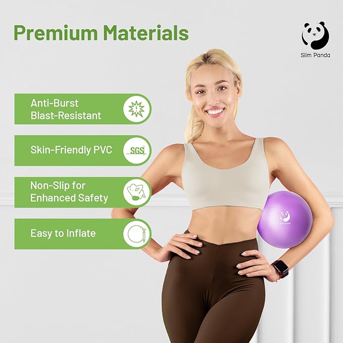 Slim Panda Pilates Ball, 9 Inch Small Exercise Ball, Anti Burst Mini Yoga Ball for Stability, Workout, Barre, Core Strength, Physical Therapy, Balance, Stretching