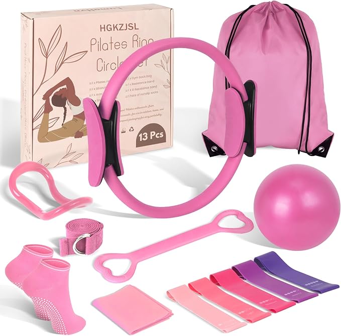 Home Pilates Essentials Kit for Women,Pilates Equipment Set with 9 Inch Yoga Ball,Figure 8 Resistance Band,Pilates Bands & Accessories,Pilates Ring and Ball Set for Beginners Home Workouts